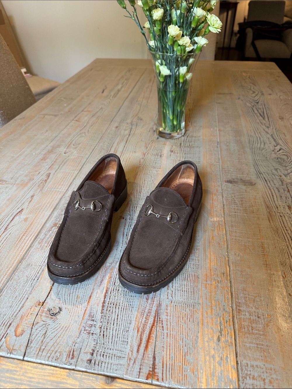 Gucci Brown Suede Horsebit Loafers